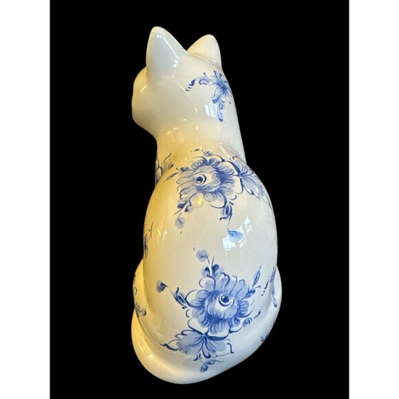 Ceramic Seated Cat Figurine Large 8.5”Floral Hand Painted Portugal Porcelain - Picture 10 of 11